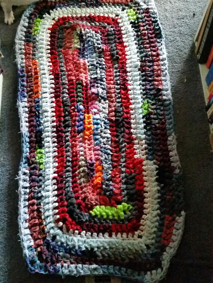 crocheted fabric strip rug