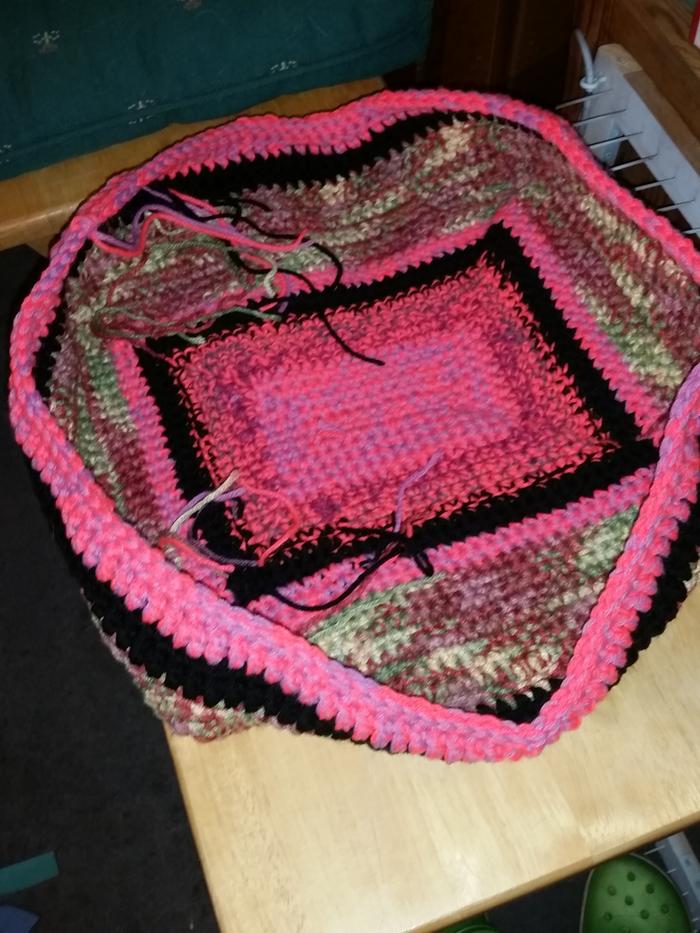 crocheted basket in progress