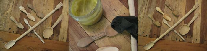 Spoons all together, being oiled, and fully finished