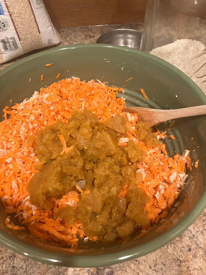 Added plain cubed pumpkin that I mashed up