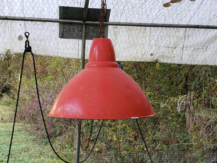 This metal lampshade is large enough to cover a large metal feeder in a wet environment. I'll watch for something similar and grab it.