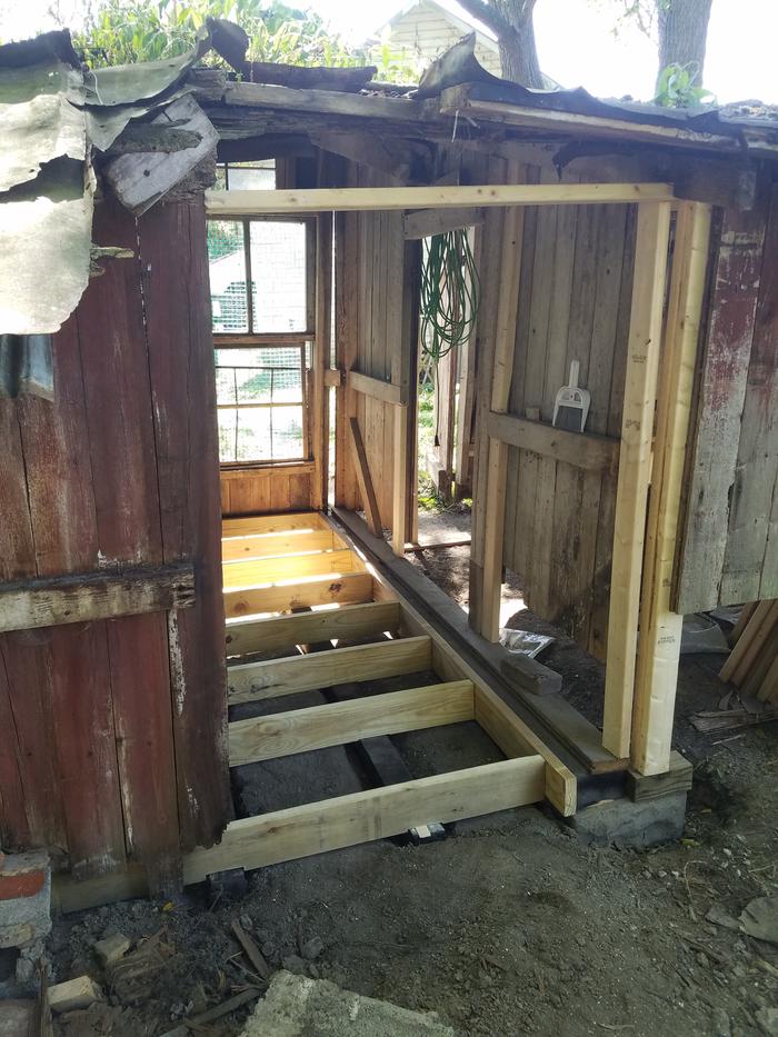 Wall supported, foundation boards in place, sub floor in place