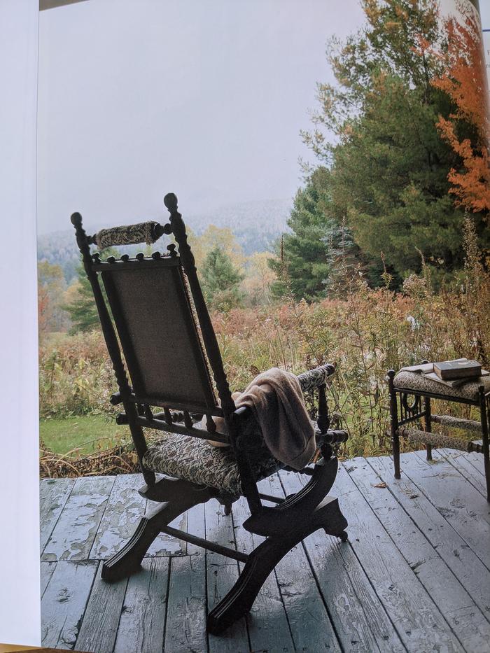 the rocking chair on Robert Frost's porch from the book Porch Perfect by Barbara B. Buchholz and Lisa Skolnik
