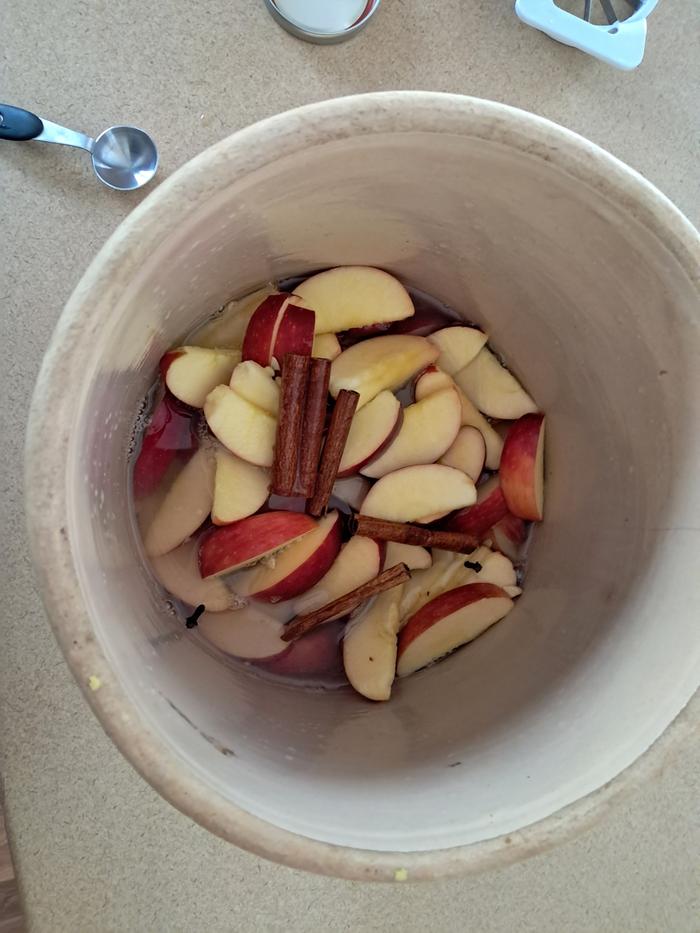 Fermented apple in container
