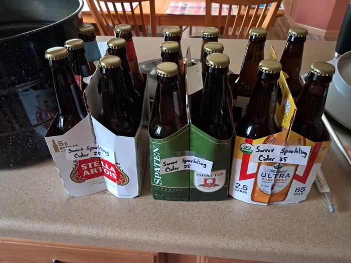 Labeled cider after pasterization - 16 x 12 oz &amp;#61; 192 oz. a gallon is 128 oz