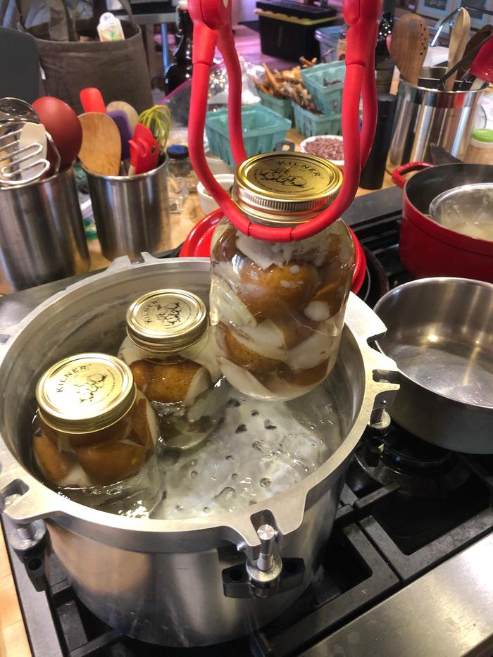 Hot-packed potatoes going in. 