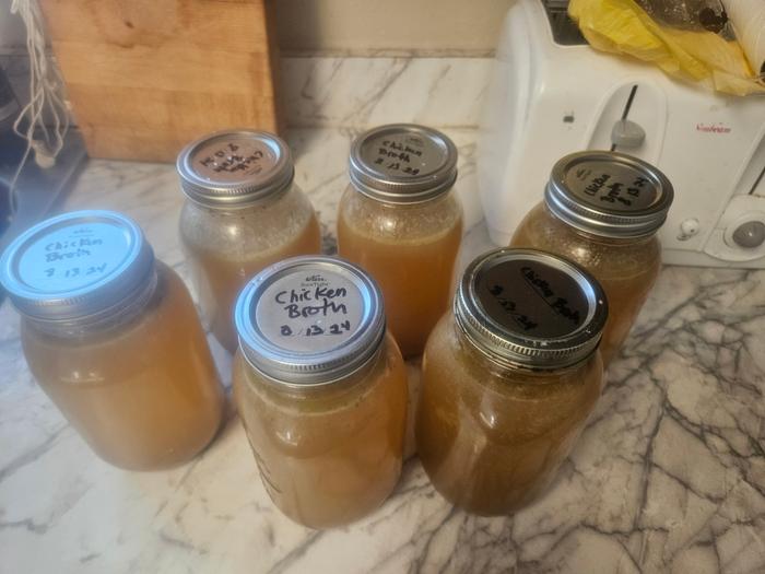 6 sealed quarts of chicken broth