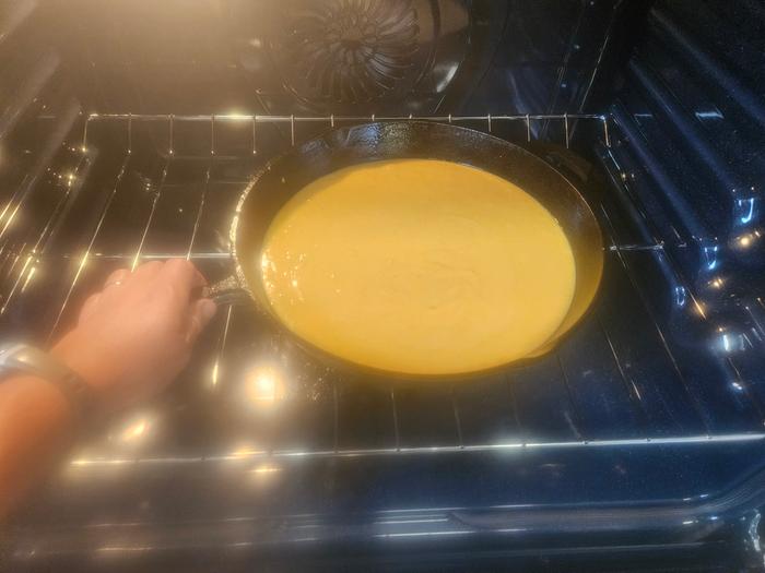 Cake going into the oven