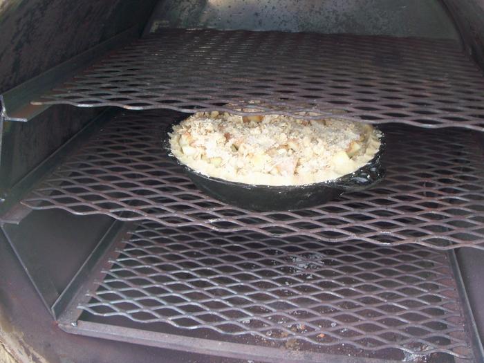 Apple pie going into rocket oven