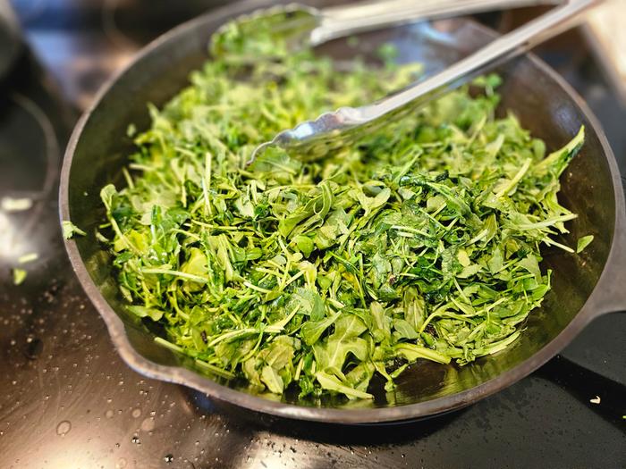 Frying greens