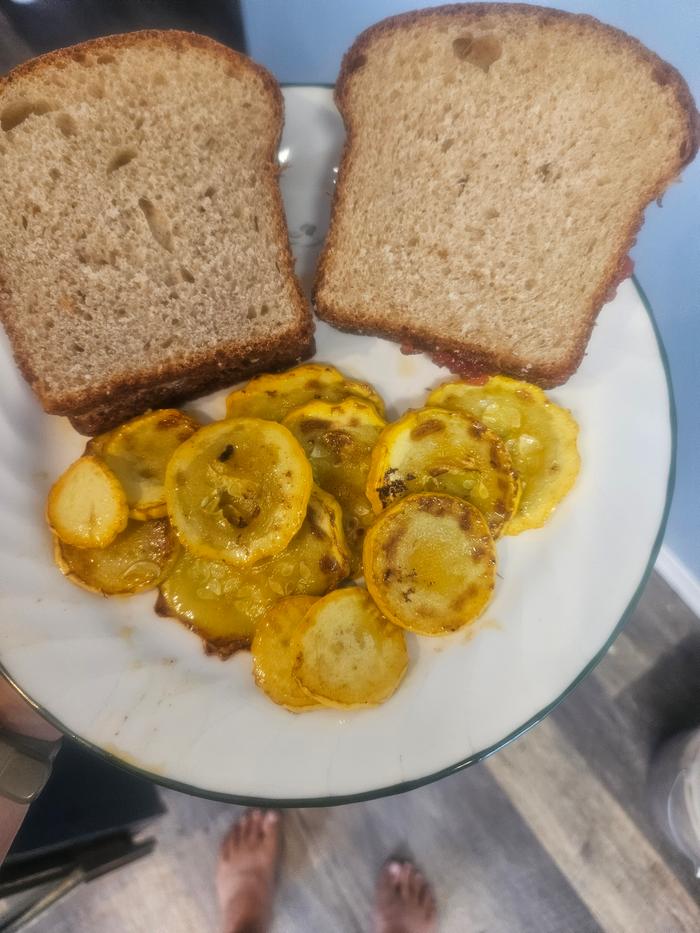 Finished fried squash and toast