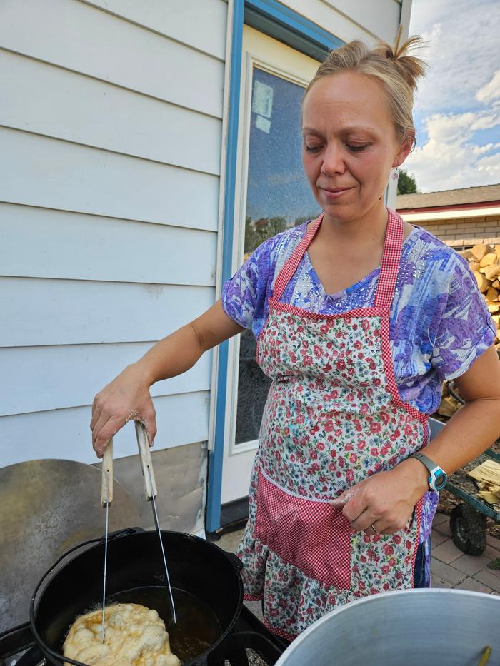 Frying them outside in cast iron in a cook top