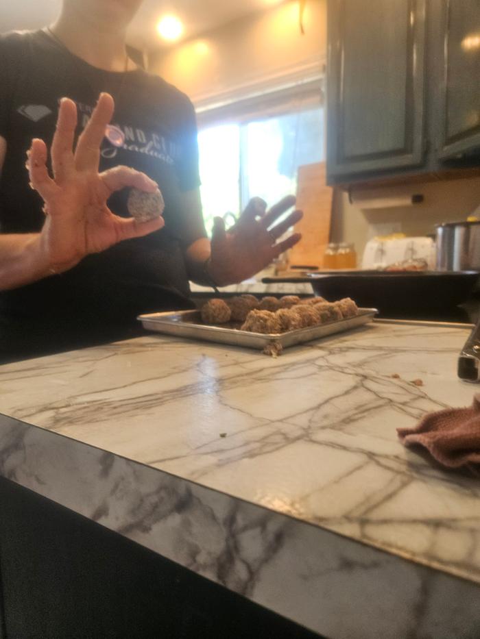 Meatballs prep. Lamb with spices and onion