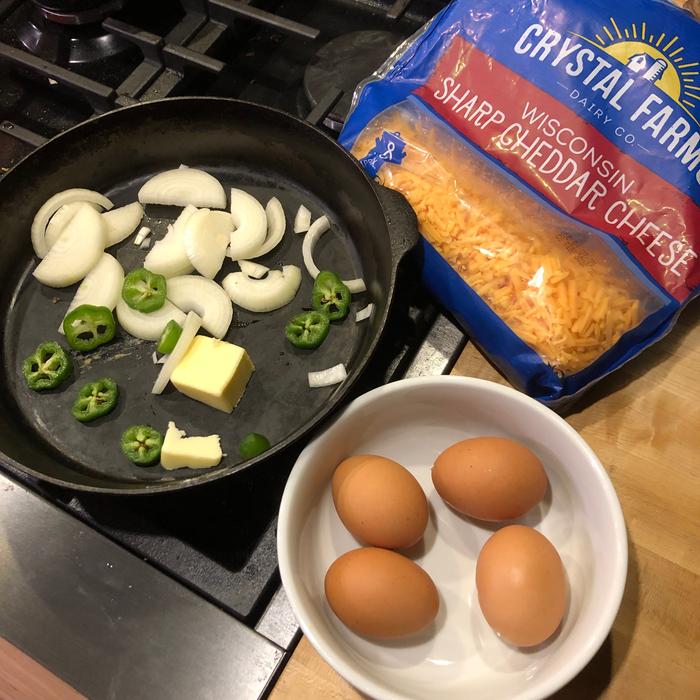 Assembling the egg dish so it’ll be ready to take out to the fire. 