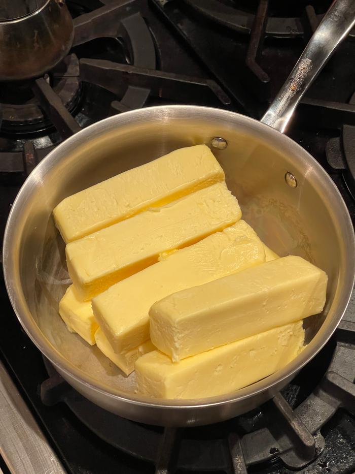 Melt unsalted pasture raised butter in a thick bottomed pan