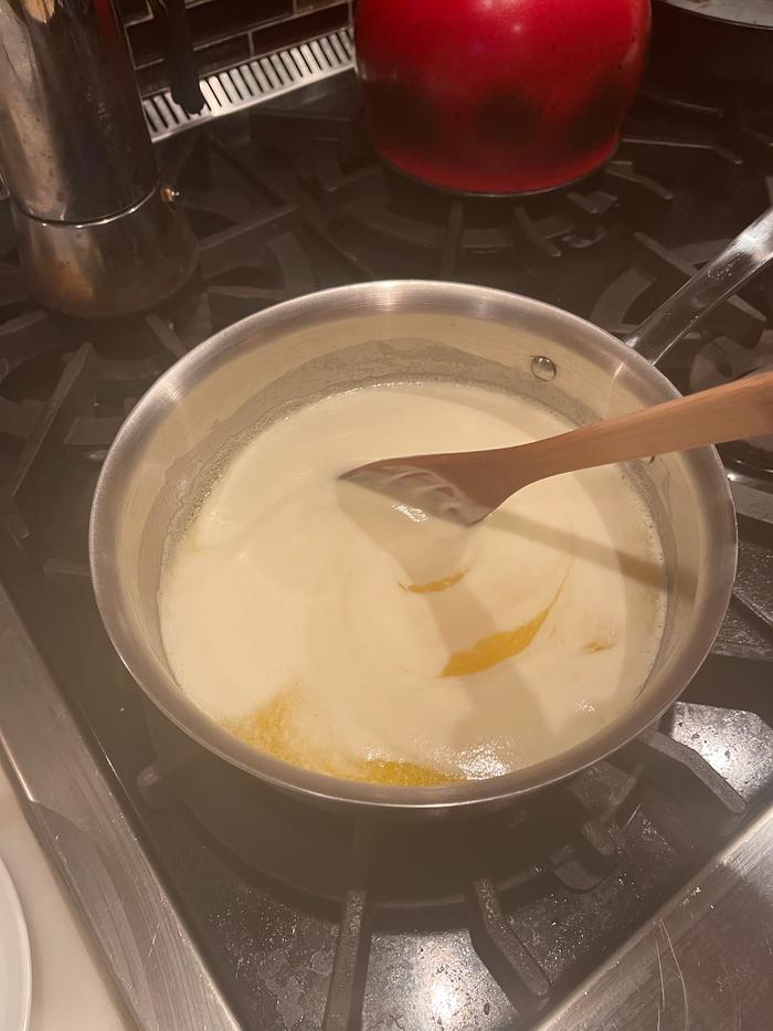 Once the butter starts foaming, stir to release water