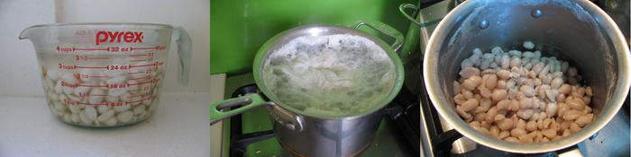 Soaking, boiling and draining peanuts