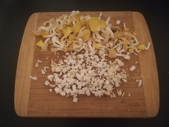 Chopped yellow oyster mushrooms