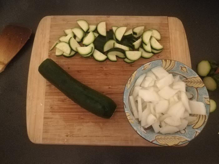 Chopped onion and zucchini