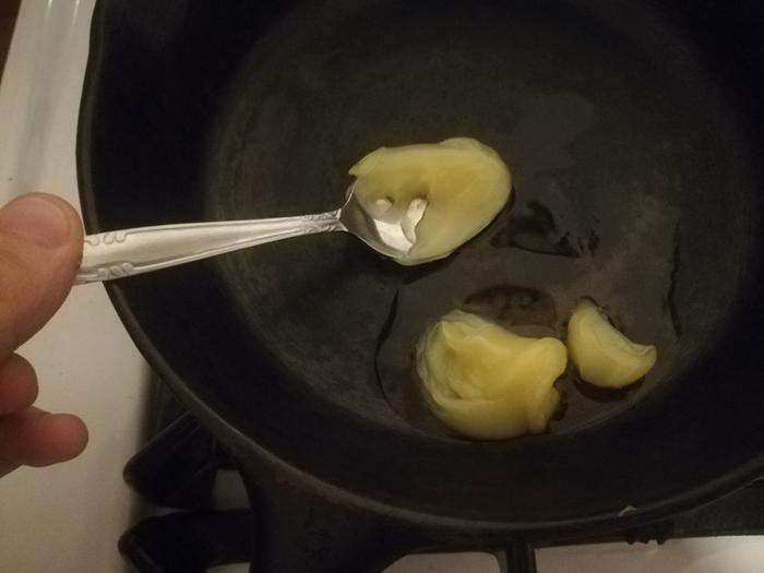 Glob of ghee in a small skillet