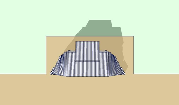 Top view of berm shed without membrane and soil coverings.