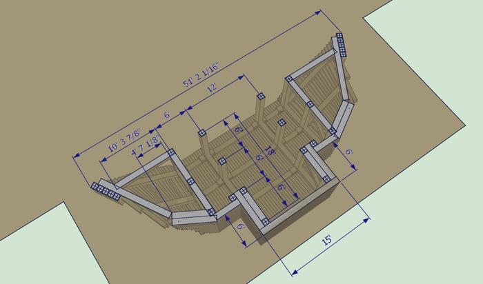 Inverted view of berm shed layout with measurements.