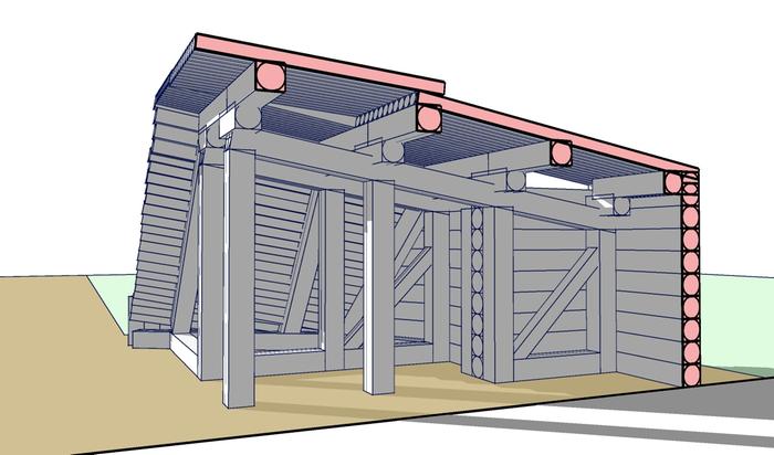 Berm shed perspective section cut.