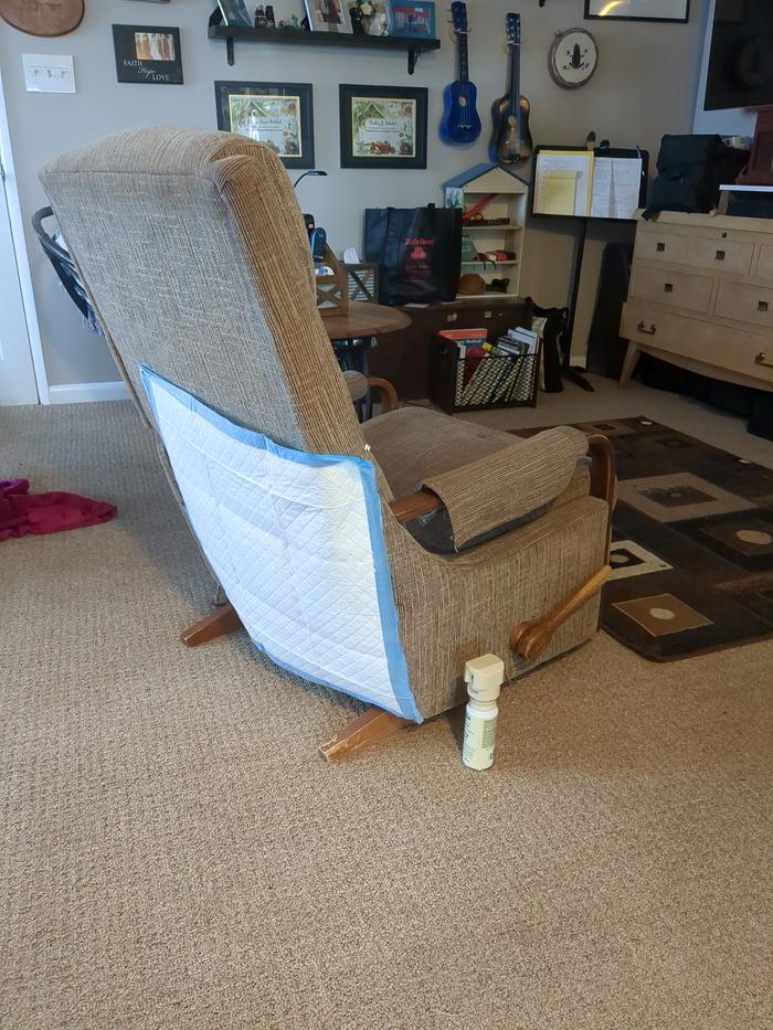 Initial attempt to keep the pee off. He still kept managing to pee on the chair.
