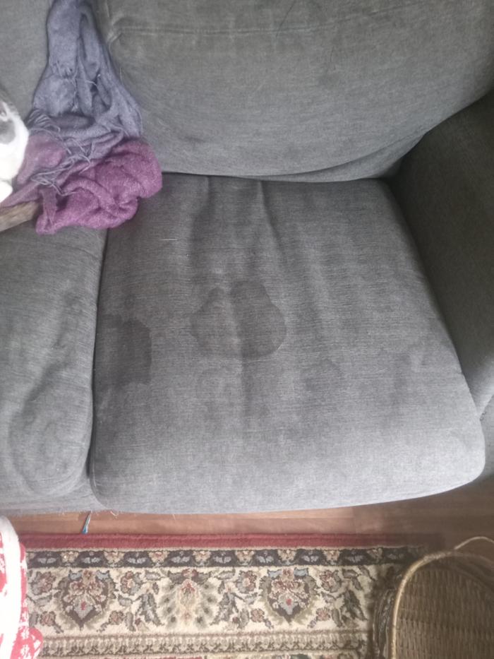 Gross couch with odd stains. Im not sure why but I never took a full gross couch picture