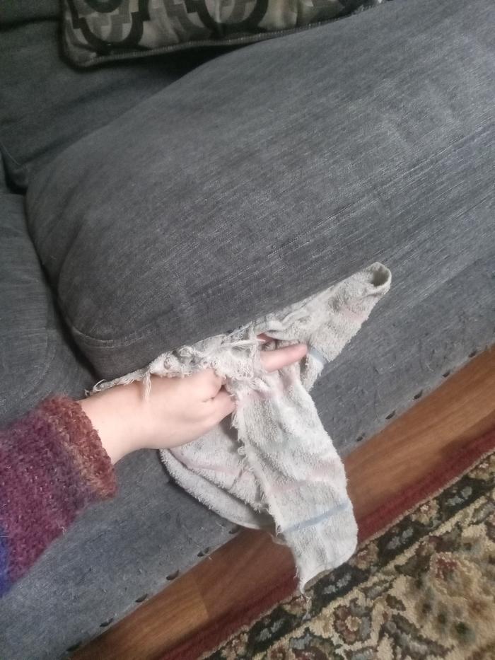 wiping down the couch. Its a polyester free curb find so it wipes down easy
