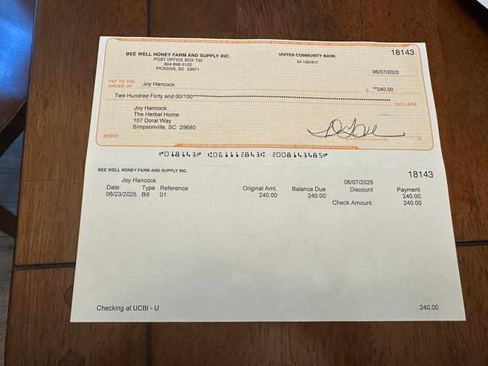 check in the mail from Beewell for $240. YAY!