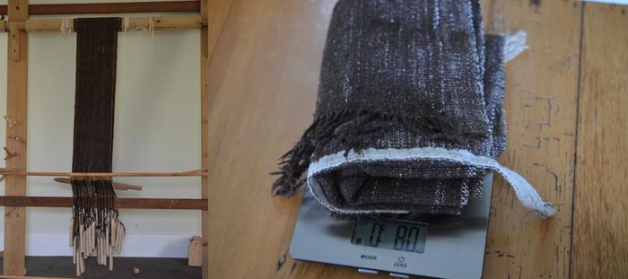 Finished yarn on the loom; finished textile weighing 8oz (exclusive of loom waste)