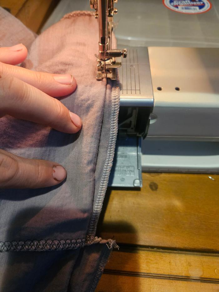 Sewing in the hem. I used a hidden hem stitch for the first time