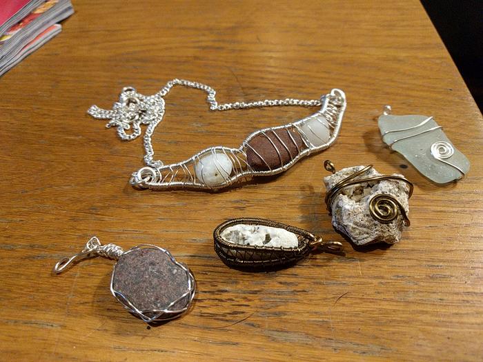 Jewellry made from seaglass, pebbles and wire
