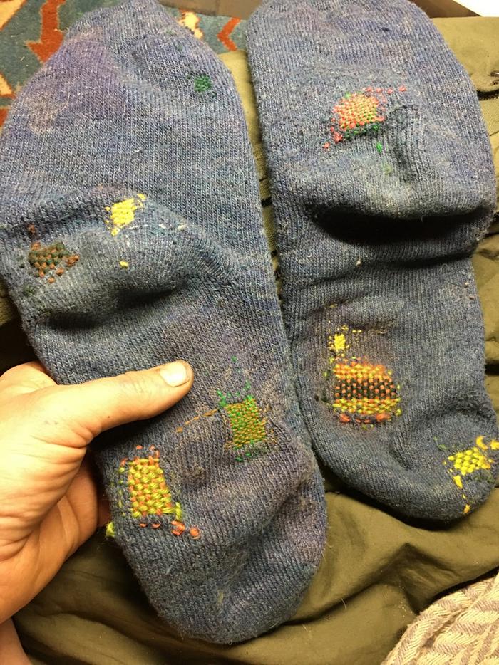 Franken-socks! a couple more darns on the obverse side too, one evenings work