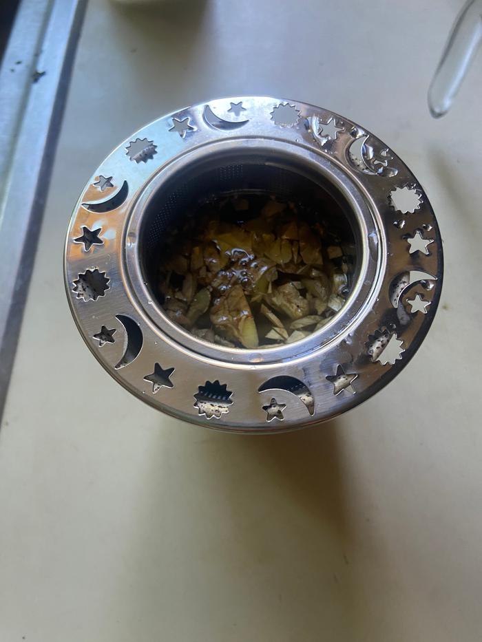 Ginger infusing in an astral tea infuser