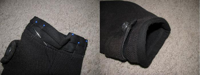 Sewing the twill tape; finished cuff