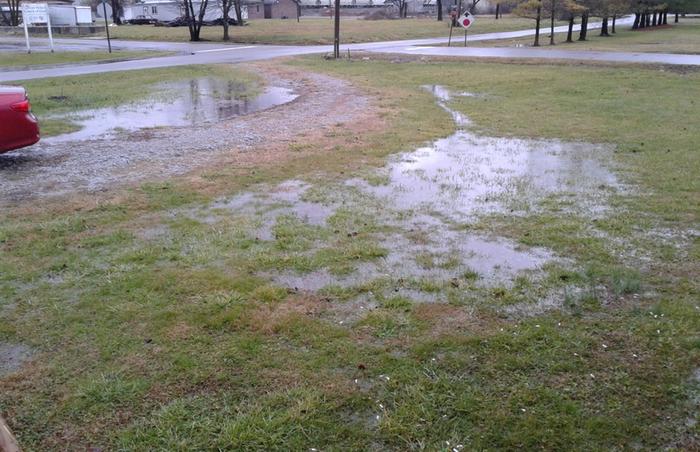 out front door on right I dug a ditch to town's swale on edge of road.