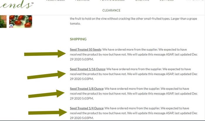 out of stock message