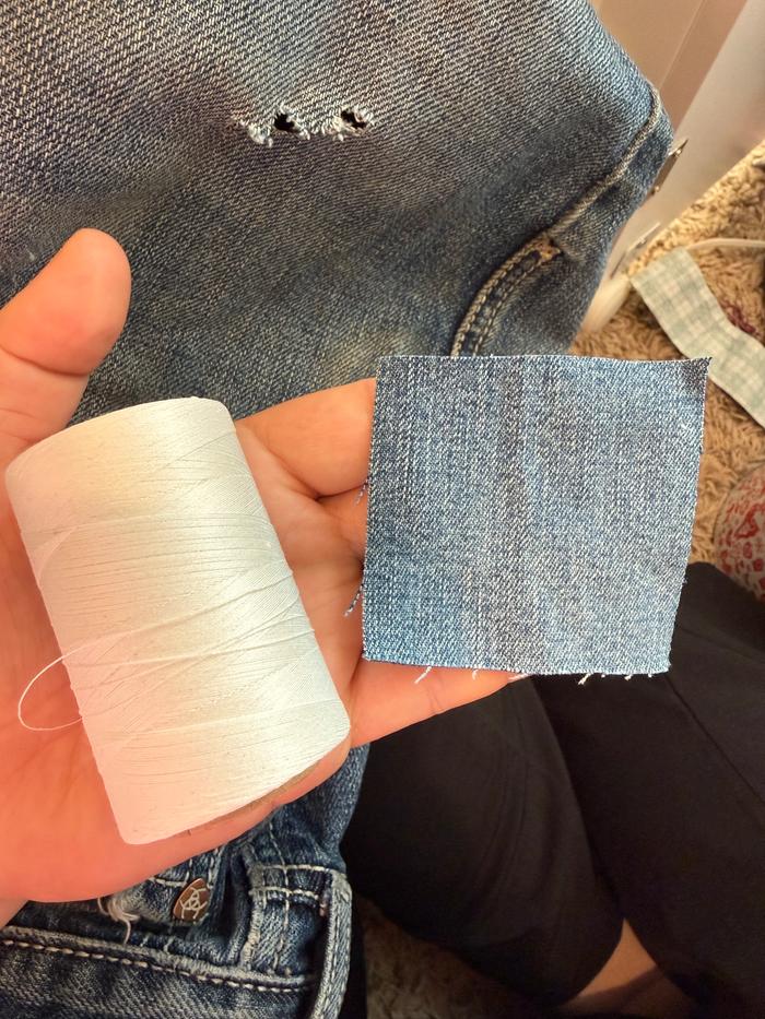 Supplies: a cotton denim scrap and cotton thread
