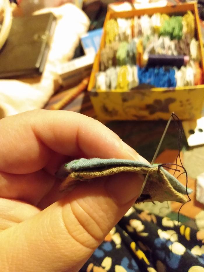 Sewing the hexagons into a patch
