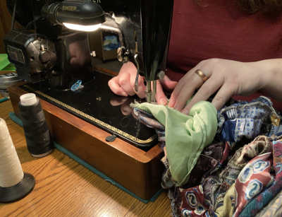 adding pockets in green silk