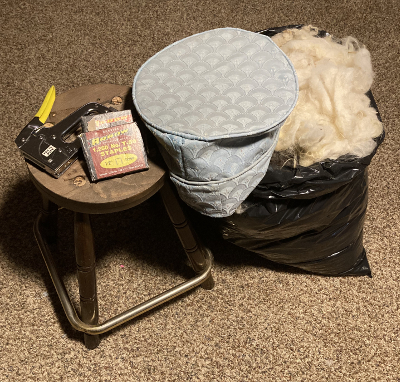 stool, cover, stapler, staples, and alpacca