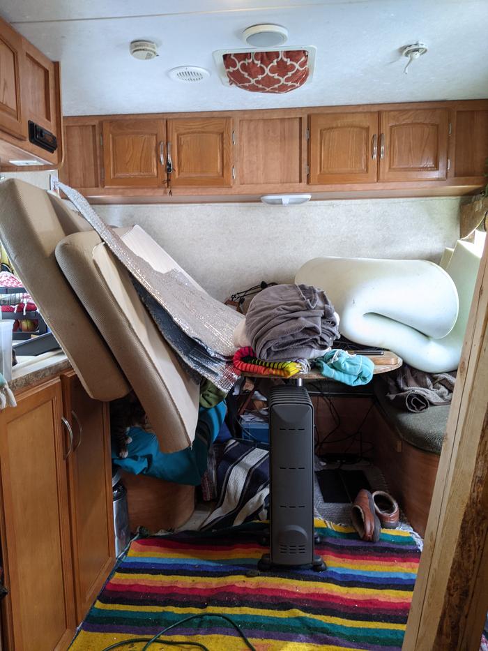 Mess of blankets and mattresses /sigh