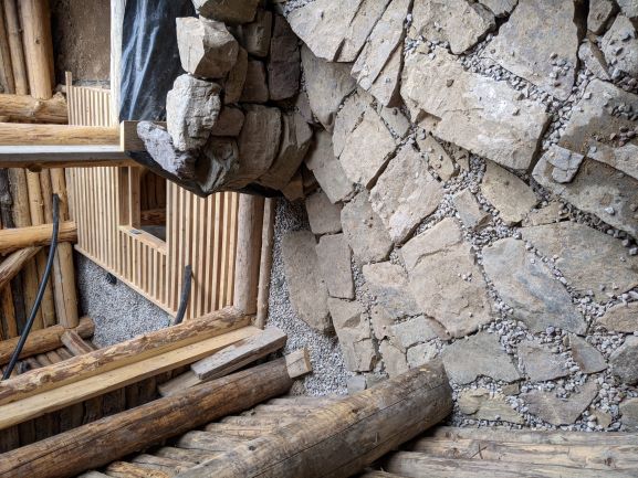 stone stairs in natural passive greenhouse