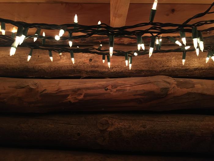 fairy lights in the cabin in the woods