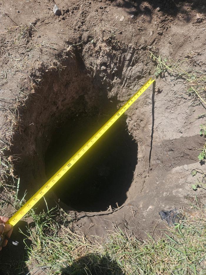 Then I dug a hole. It was a bit larger than 2 feet wide, because I had to fit inside! Hah