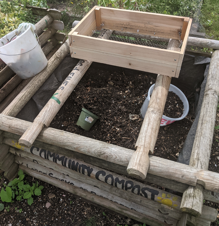 The community compost bin's Yuck Bucket and Sifter.