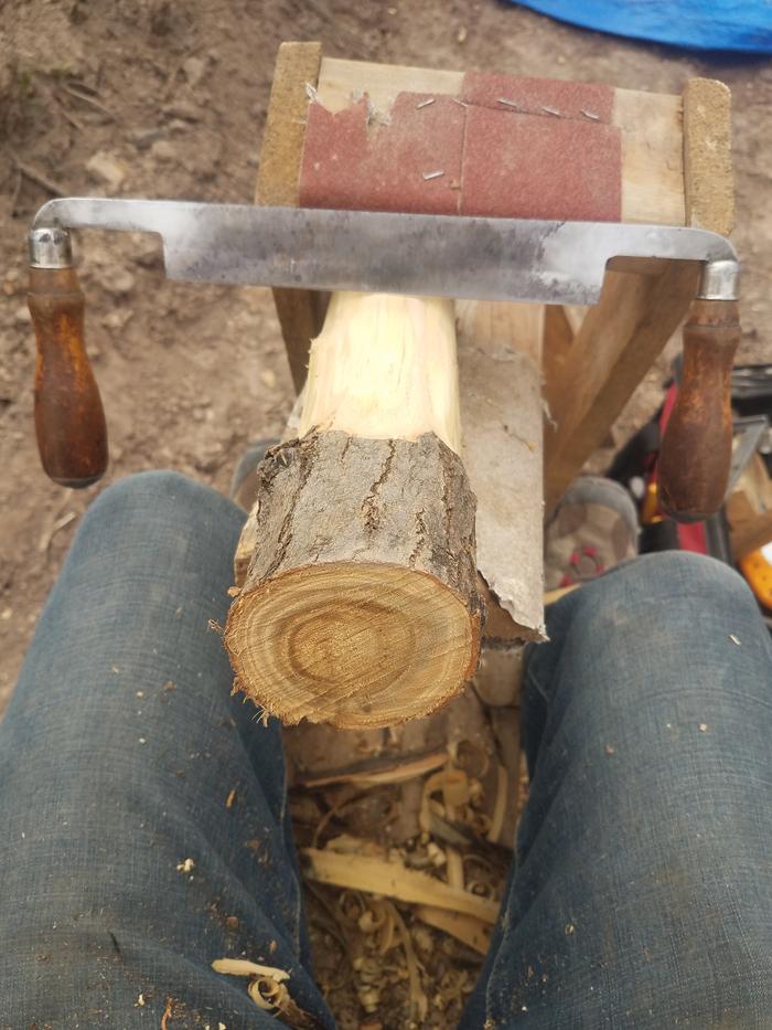 We found a shave horse in the boneyard. Glad I didn't have to clamp these down.