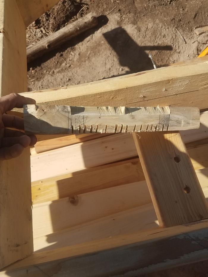 The table saw cut the depth then used a hatchet to make an eight sided shaft